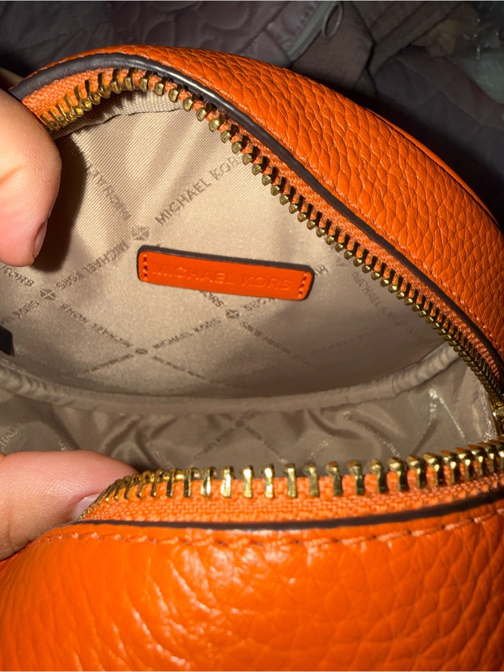 Michael Kors Orange Pebbled Leather Round Crossbody - Picture 3 of 3